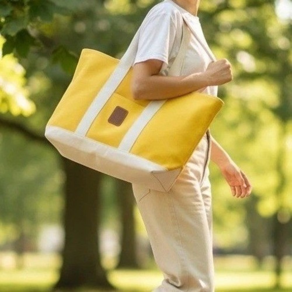 Rue de Verneuil Yellow Canvas The Club XL Tote Bag Extra Large Travel